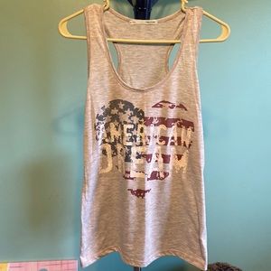 NWOT Women’s Maurice’s Small Graphic Tank Top Gray with Red White and Blue